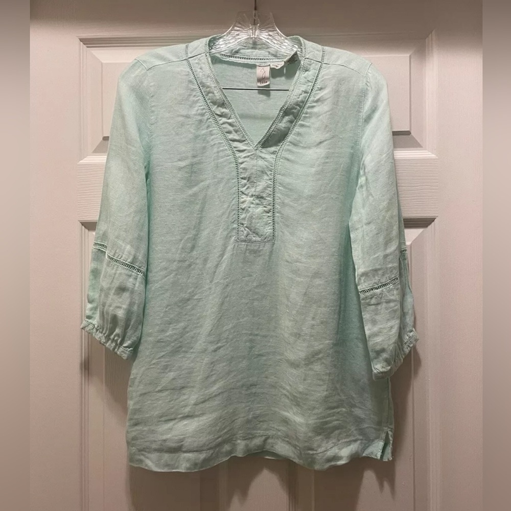 Joie 100% Linen Tunic Top Mint Green V-Neck Boho Lightweight Size XS